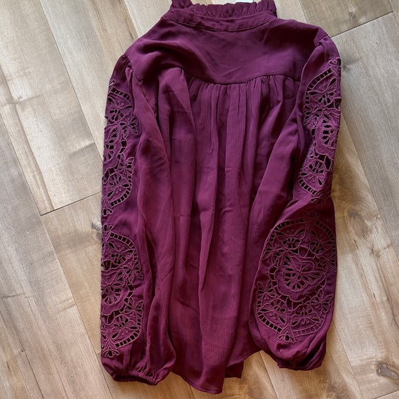 Anthropologie Estella Sheer Embroidered  Blouse NWT size S Burgandy - Picture 9 of 9